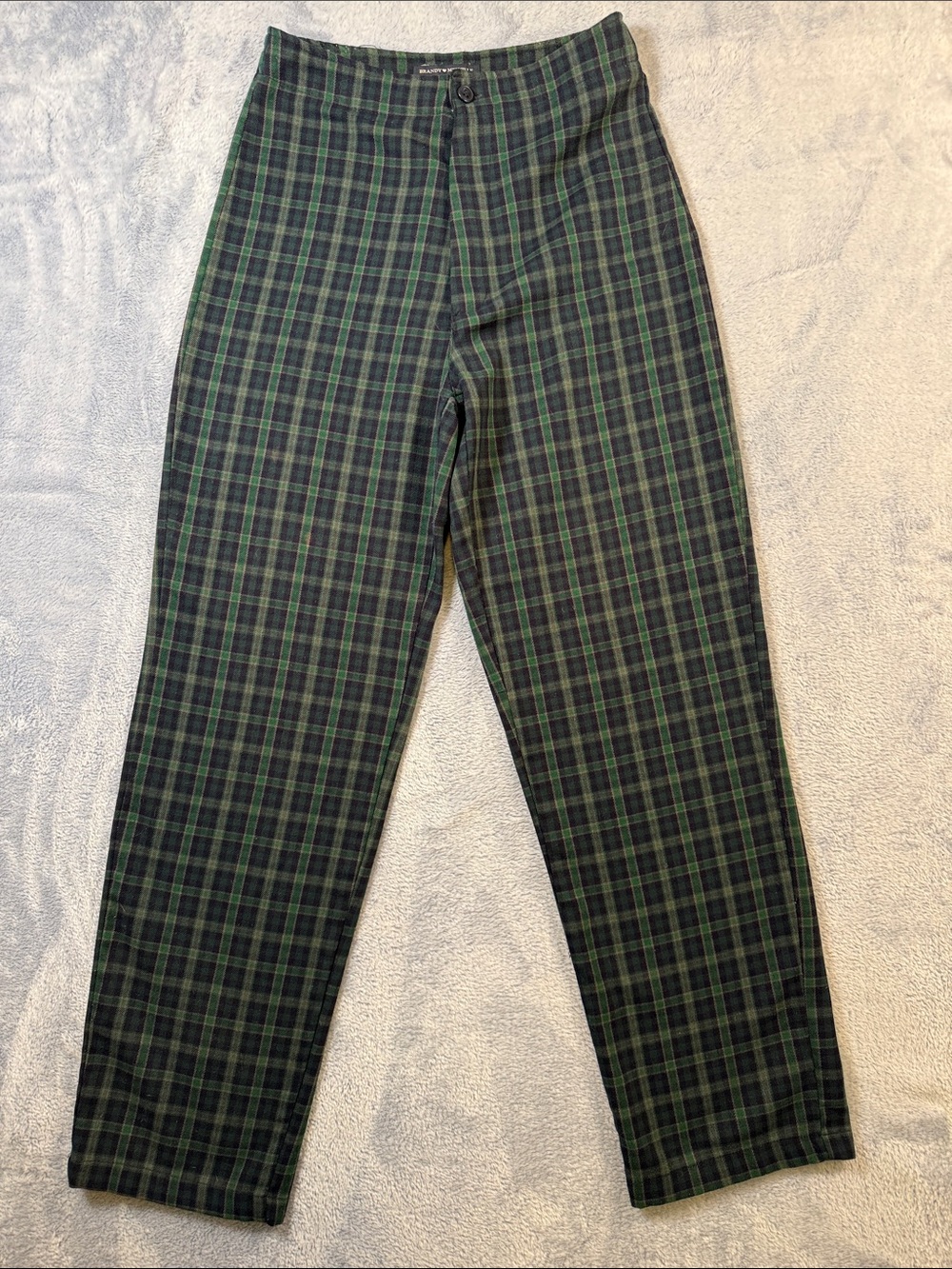 Brandy Melville Navy and Green Plaid Trousers